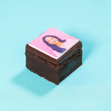Edible Image Brownies featuring a rich chocolate brownie topped with a custom edible photo sugarpaste topper.